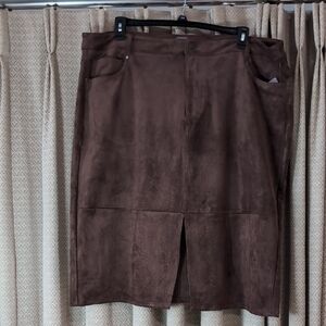 NWT Women's Size 22 Falls Creek Brown Faux Suede Skirt With Pockets